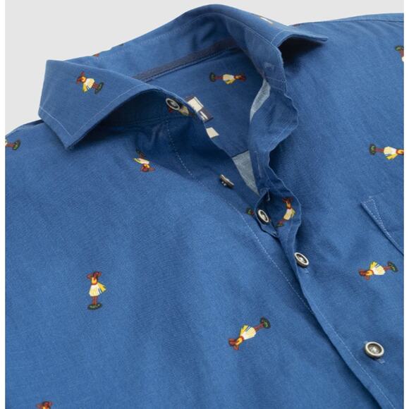Johnnie-O medium Chappy Hangin Out Button Up Shirt hula girl Hawaiian retro surf - Picture 2 of 3
